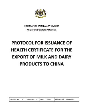 Fillable Online PROTOCOL FOR ISSUANCE OF HEALTH CERTIFICATE FOR THE ...