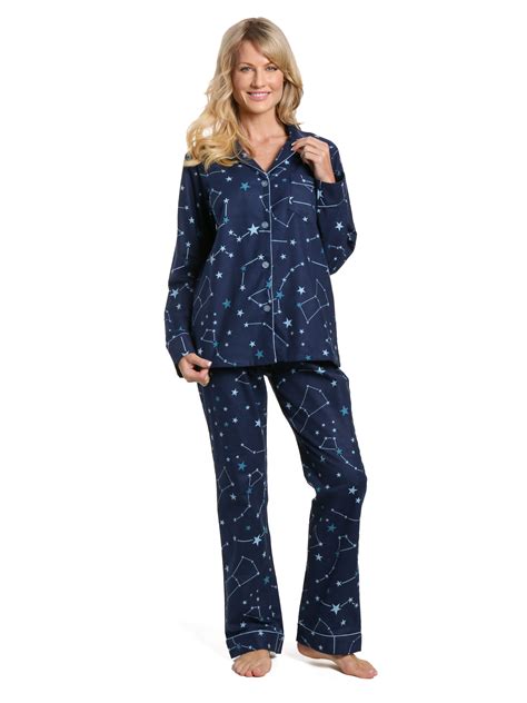 Women's 100% Cotton Flannel Pajama Sleepwear Set - Constellations Blue ...