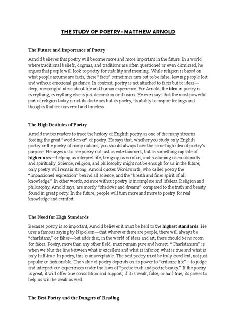 The Study of Poetry: Sem V - Literary Criticism Insights - Studocu