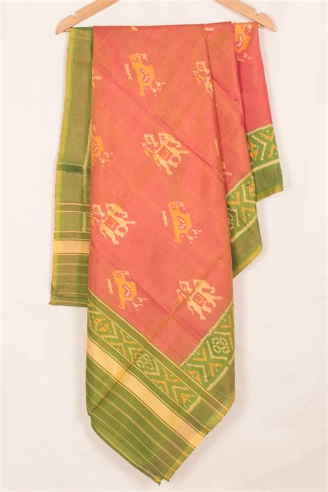 Peach Patola Ikat Mulberry Silk Dupatta 10059182 – Avishya.com