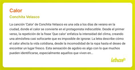 Significado de la canción CALOR (Conchita Velasco) - LETRAS.COM