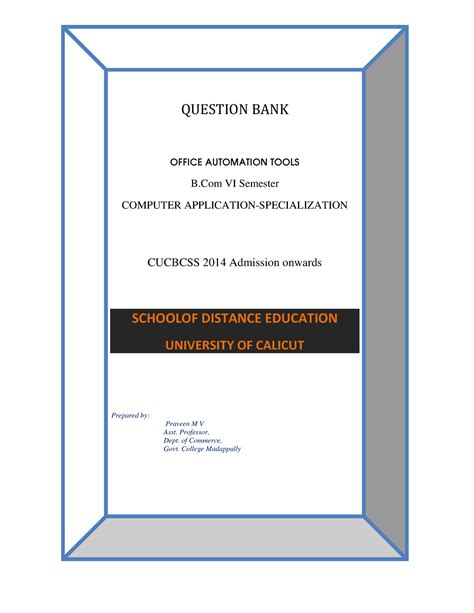 QUESTION BANK OFFICE AUTOMATION TOOLS B.Com VI Semester COMPUTER ...