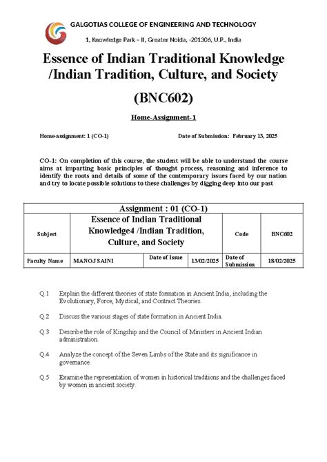 BNC602 Assignment 01: Essence of Indian Traditional Knowledge Notes ...