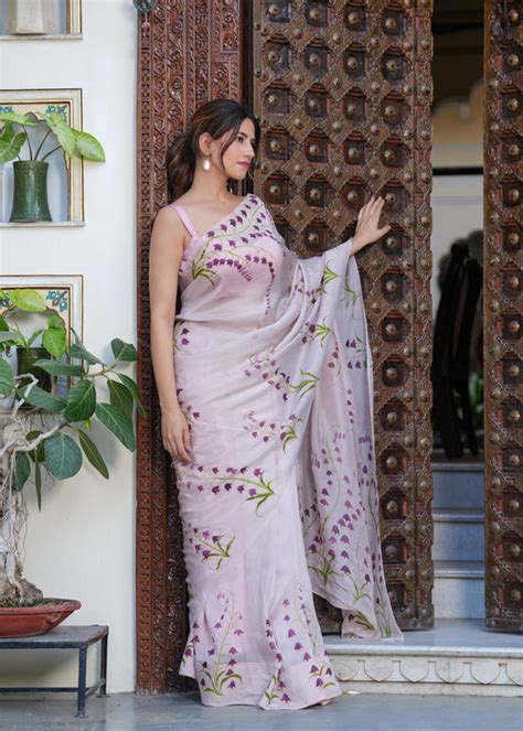 Hand Painted Bell Flower Saree in Jaipur – Sanjoni