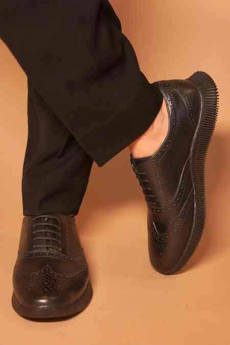 Buy Black Brogue Leather Shoes For Men by Dmodot Online at Aza Fashions.