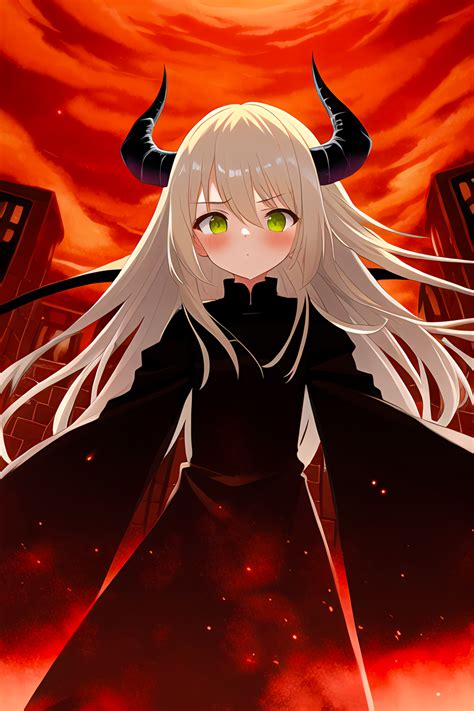 Download wallpaper 1536x2304 girl, daemon, blush, horns, anime hd ...