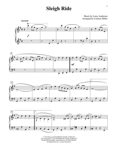 Leroy Anderson Sleigh Ride (arr. Carolyn Miller) Sheet Music Notes ...
