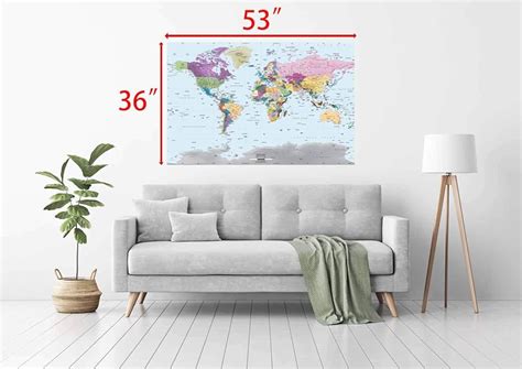 AcademiaMaps Academia Maps Colorful World Map Mural, Big 53x36 India | Ubuy