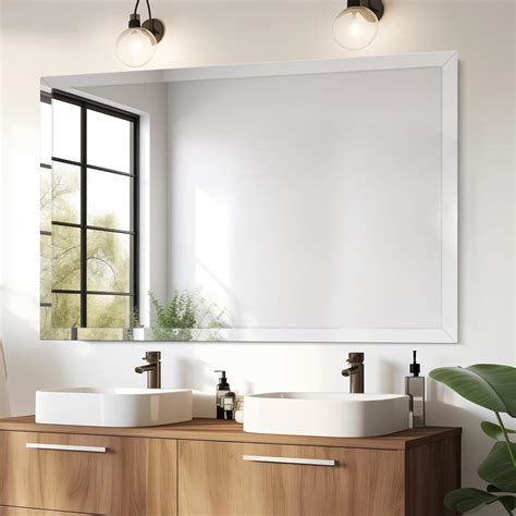 JENBELY 40x30 Inch Rectangle Frameless Mirror, Beveled Bathroom Mirror ...