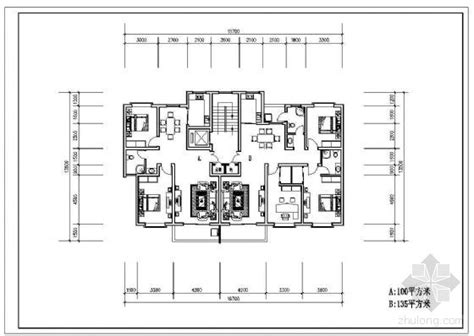 板式多层一梯两户户型图(127/100)-建筑户型图-筑龙建筑设计论坛