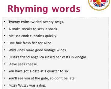 Sentences For Rhyming words Archives - English Grammar Here