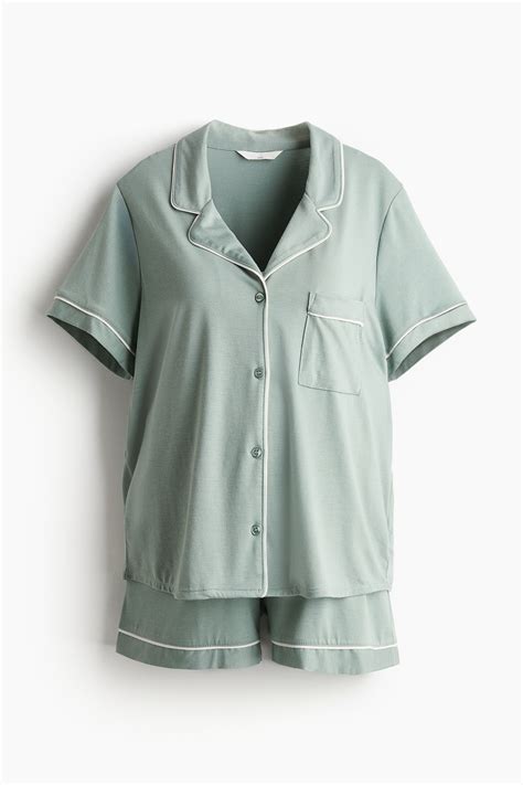 MAMA Piping-detail pyjamas - Dusty green - Ladies | H&M IN