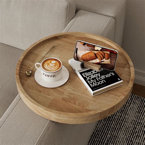 Semjar Natural Wood Couch Arm Table,Adjustable Round Couch Arm Tray ...