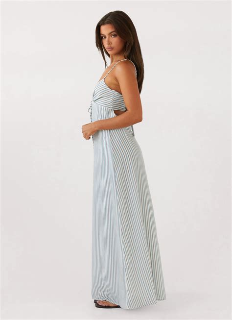 Flora Linen Maxi Dress - Blue Choc Stripe – Peppermayo