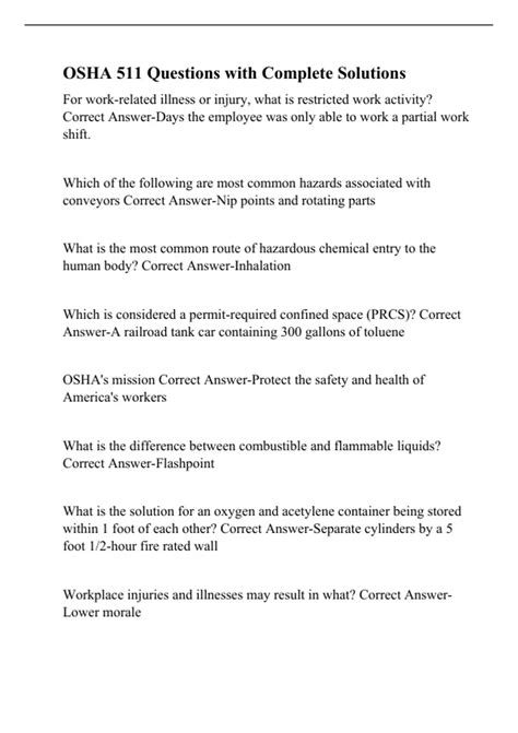 OSHA 511 Questions with Complete Solutions - OSHA 511 General Industry ...