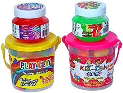 Rabbit Kid Doh Glitter Bucket + 8 Color Play Clay Set + Slime Boxes ...