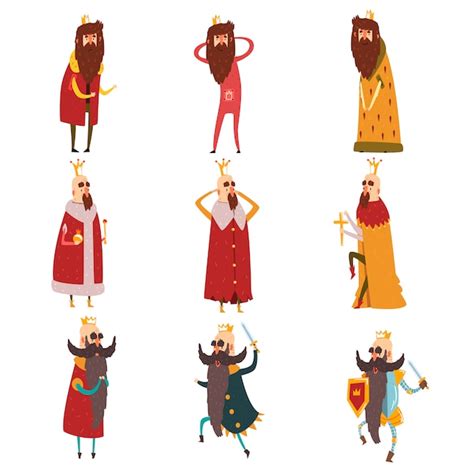 Ensemble de différents rois barbus drôles dans différentes actions ...