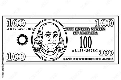 US 100 Dollar bill. Vector line art illustration. Stock Vector | Adobe ...