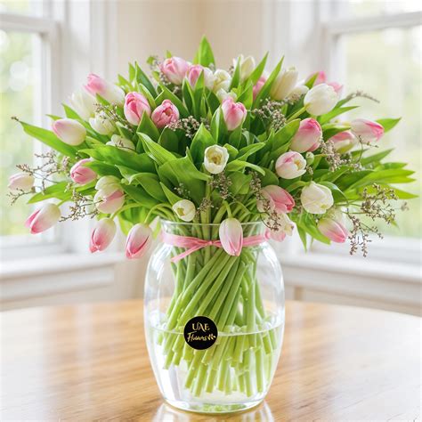Pink & White Tulip Vase Arrangement | Best Flower Shop UAE