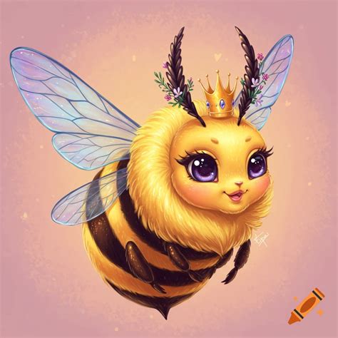 Cute cartoon queen bee flying on Craiyon