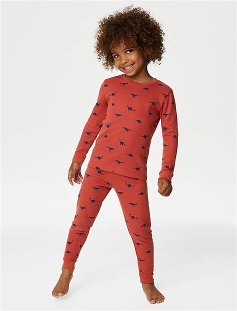 Buy Pure Cotton Dinosaur Waffle Pyjamas (1-8 Yrs) at Marks & Spencer