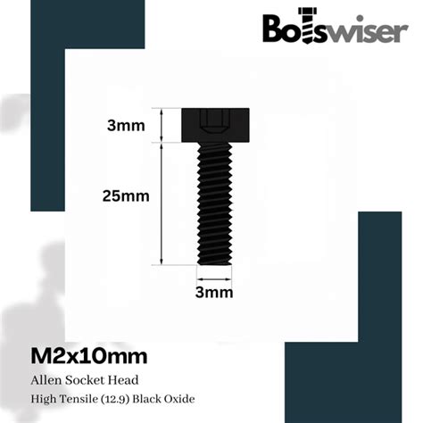 M3x25mm Hex (Allen) Socket Head High Tensile(12.9) Black Oxide Screw ...