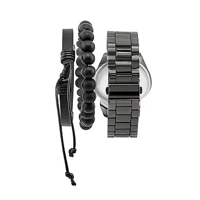 American Exchange Men's Gunmetal Tone Analog Watch, Bracelet & Card ...