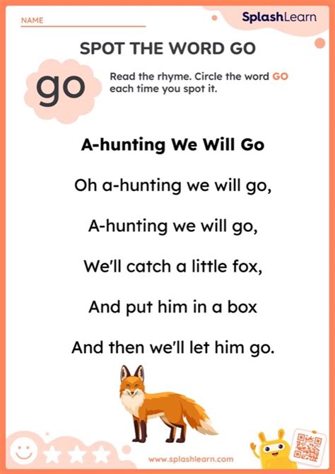 Spot the Word Go in the Rhyme - Worksheet | Printable English Sheet