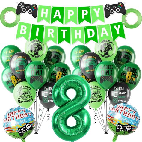Video Game 8th Birthday Party Decorations green Game On Party Supplies ...