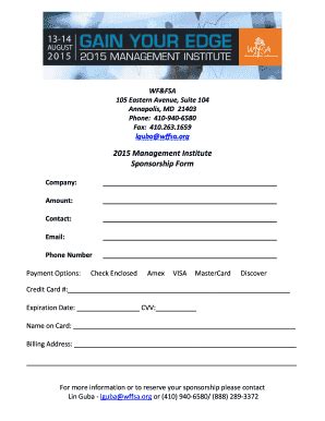 Fillable Online wffsa 2015 Management Institute Sponsorship Form - Fax ...