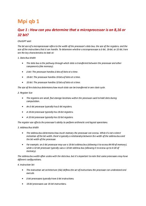 Mpi QB 1 - Key Characteristics of Microprocessors and System Bus - Studocu
