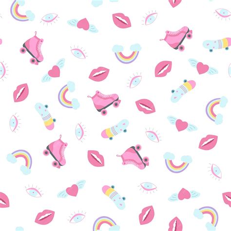 Premium Vector | Seamless pattern with retro roller skates lips rainbow ...