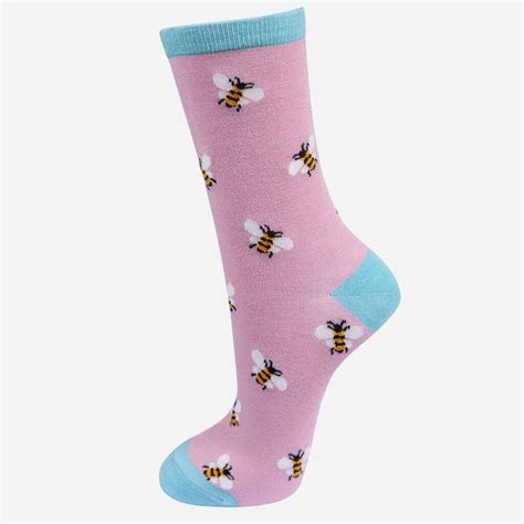 Women's Bamboo Socks Pink Bees By Sock Talk