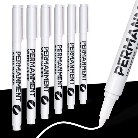 White Permanent Markers Bullet Tip Marker Paint Pen, 6 Pack Acrylic ...