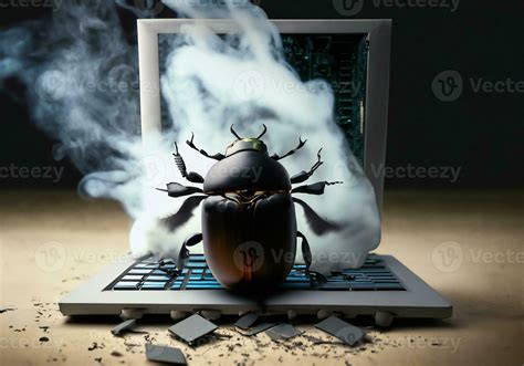 Beetle attacks and destroys electronics. Concept of computer virus and ...