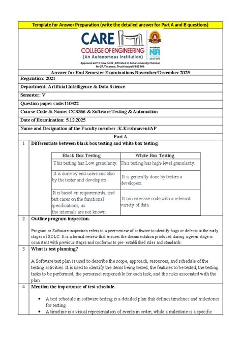 CCS366 Software Testing Automation: End Semester Exam Answer Key (2025 ...