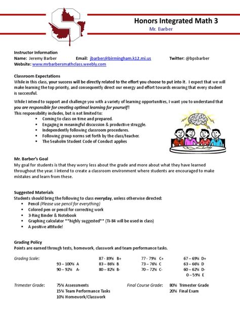 Honors Integrated Math 3: Mr. Barber | PDF | Homework | Teaching Mathematics
