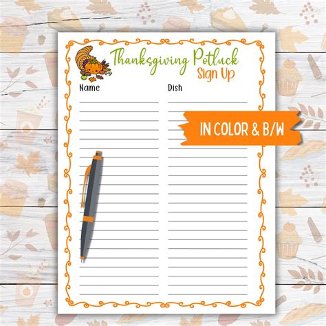Thanksgiving Potluck Sign up Sheet, Church Thanksgiving Potluck Signup ...