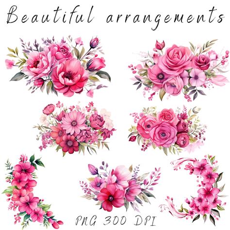 Bright Pink Floral Clipart Pink Flower Hot Pink Flower Wedding Clipart ...
