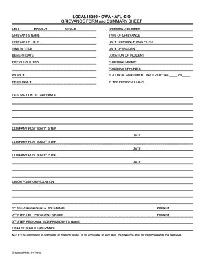 Grievance Form - CWA Local 13000 - Cwalocal13000 - Fill and Sign ...