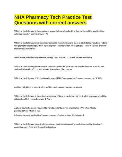 NHA Pharmacy Tech Practice Test Questions with correct answers. | Exams ...