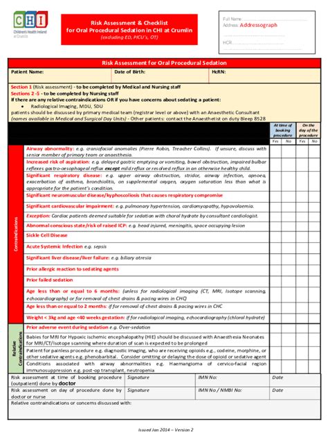 Fillable Online Risk Assessment & Checklist for Oral Procedural ...