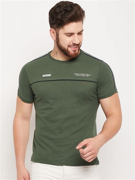Men Olive Round Neck T-Shirt – Cantabil