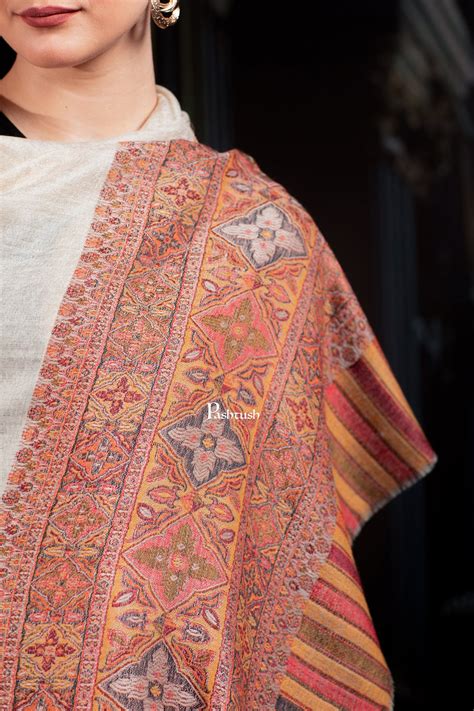 Pashtush Womens Extra Fine Wool Shawl, Woven Palla, Aztec Design, Beig ...