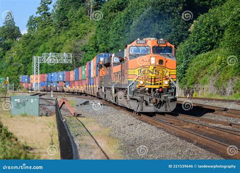 BNSF Intermodal Freight Train Approaches Mukilteo Editorial Photo ...