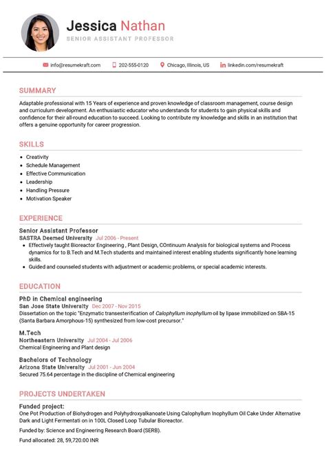 Senior Assistant Professor Resume Example in 2026 - ResumeKraft