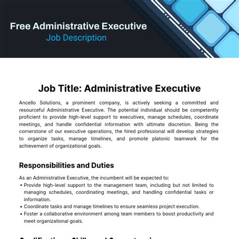 Free Administrative Executive Job Description Template to Edit Online