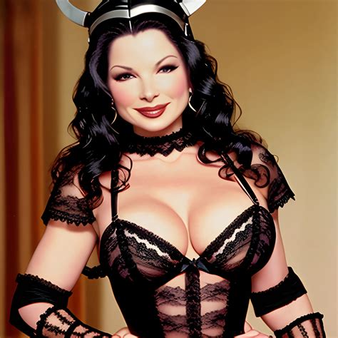 fran drescher wearing viking helmet in sexy black lace teddy lin ...
