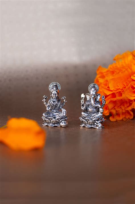 Divine Lakshmi & Ganesh Combo Antique Finish 925 Sterling Silver Idol ...