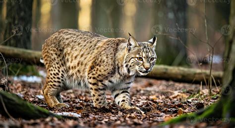 A Bobcat Stalking Its Prey for a Rabbit in a Dense Forest 56849925 Stock Photo at Vecteezy